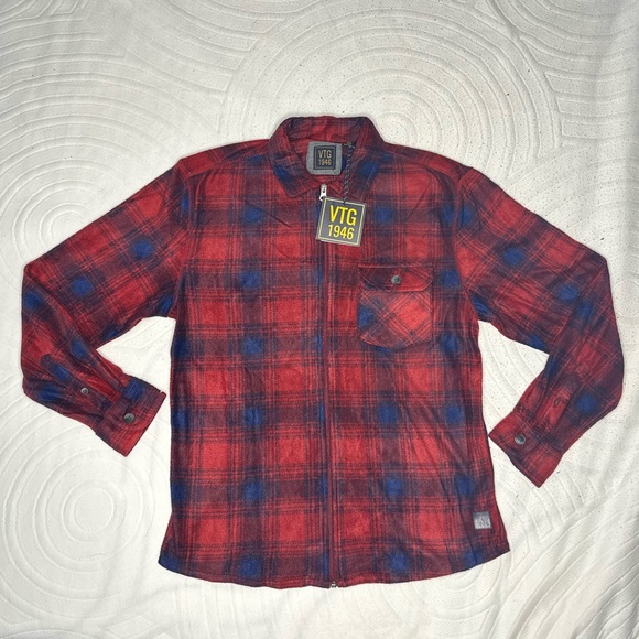 NWT - VINTAGE 1946 Men’s Zip Shirt Jacket Orange/ Blue - Picture 2 of 6